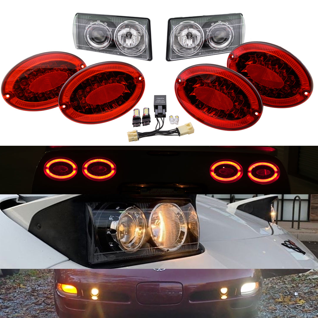Corvette Envy C5 Ultimate Lighting Bundle: C5 Modified LED Taillights & C5 ACA Projector Headlights